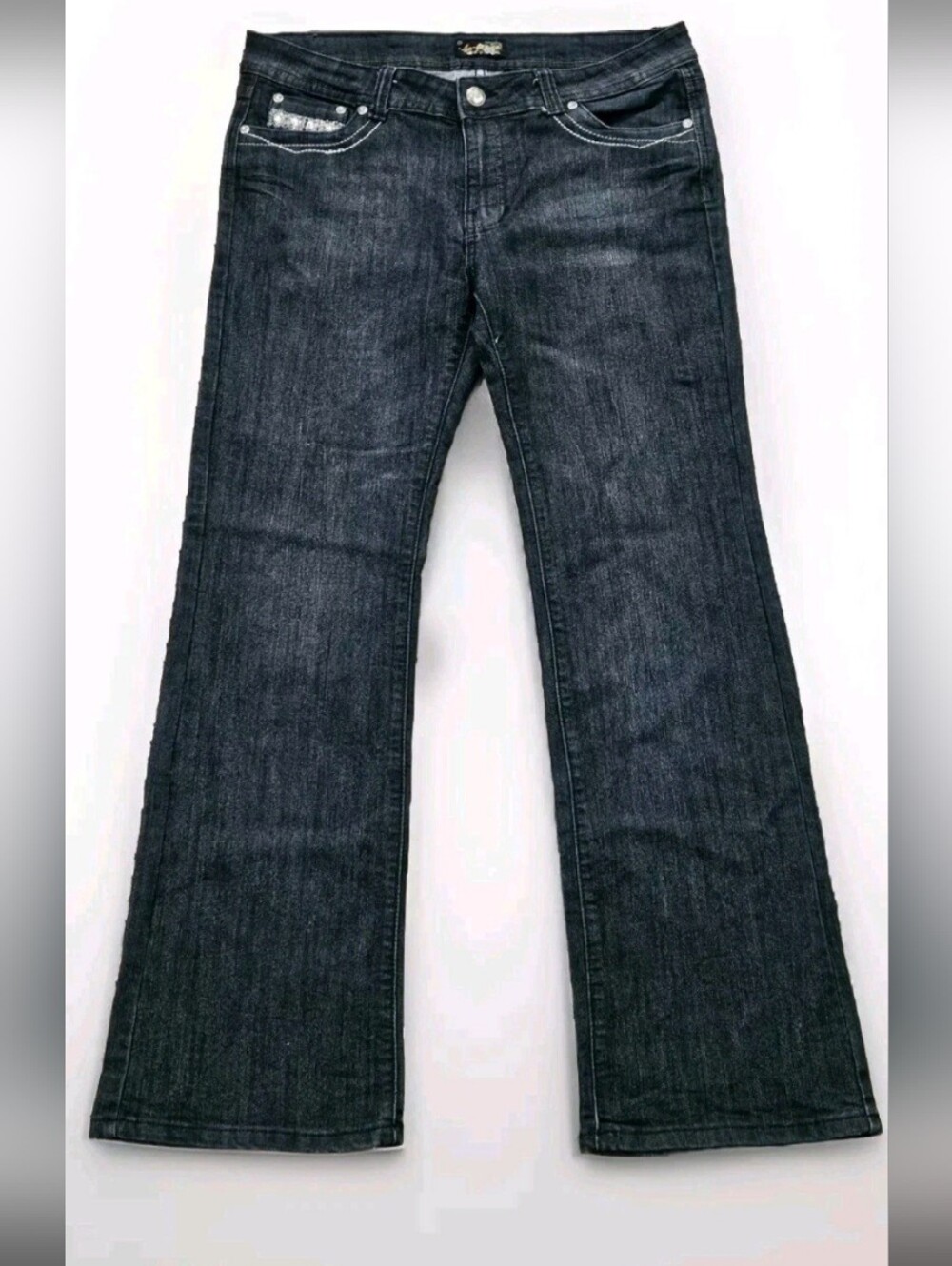 La-Jeans Size 15 Women's Bootcut Denim Blue Jeans Embellished Bling Stretch Dark